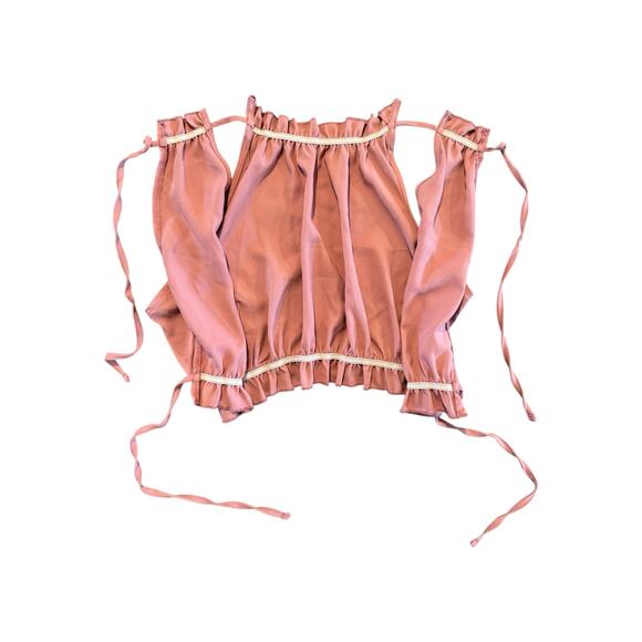 SHEIN Pink Tie Back Crop Top Size Small Halter Style Sleeveless Ruffle Hem Shirt - Picture 5 of 8